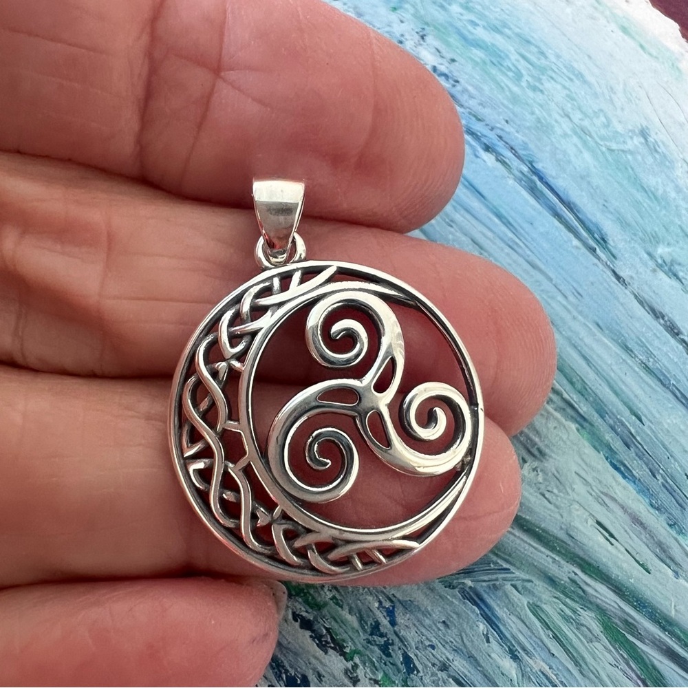 Sterling Silver Celtic Triskelion Moon Pendant